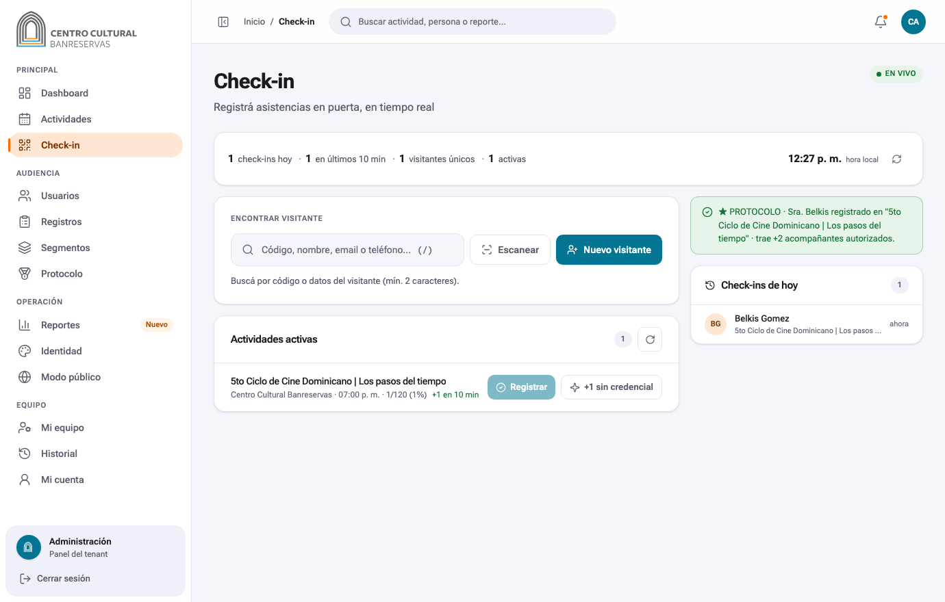 Consola de check-in de Contan2